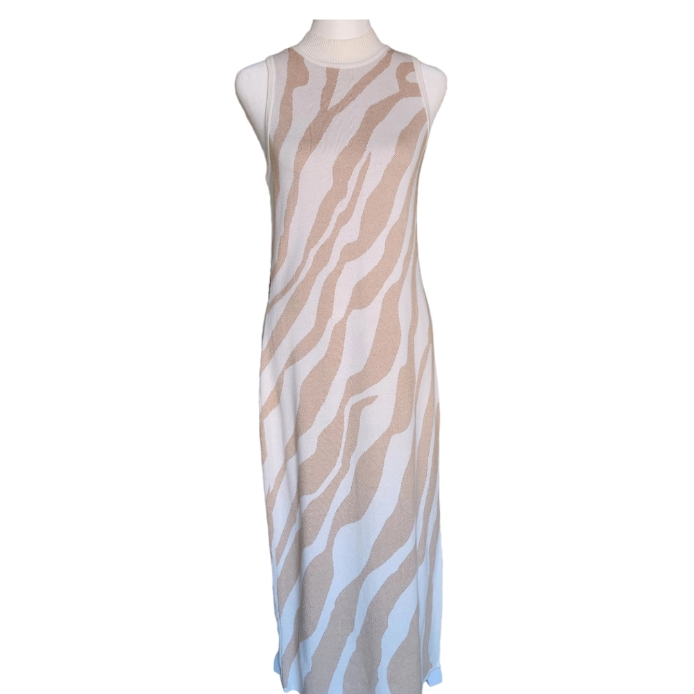 NWT Anthro Dolan Mock Neck Midi Dress Striped Beige White Ivory Small